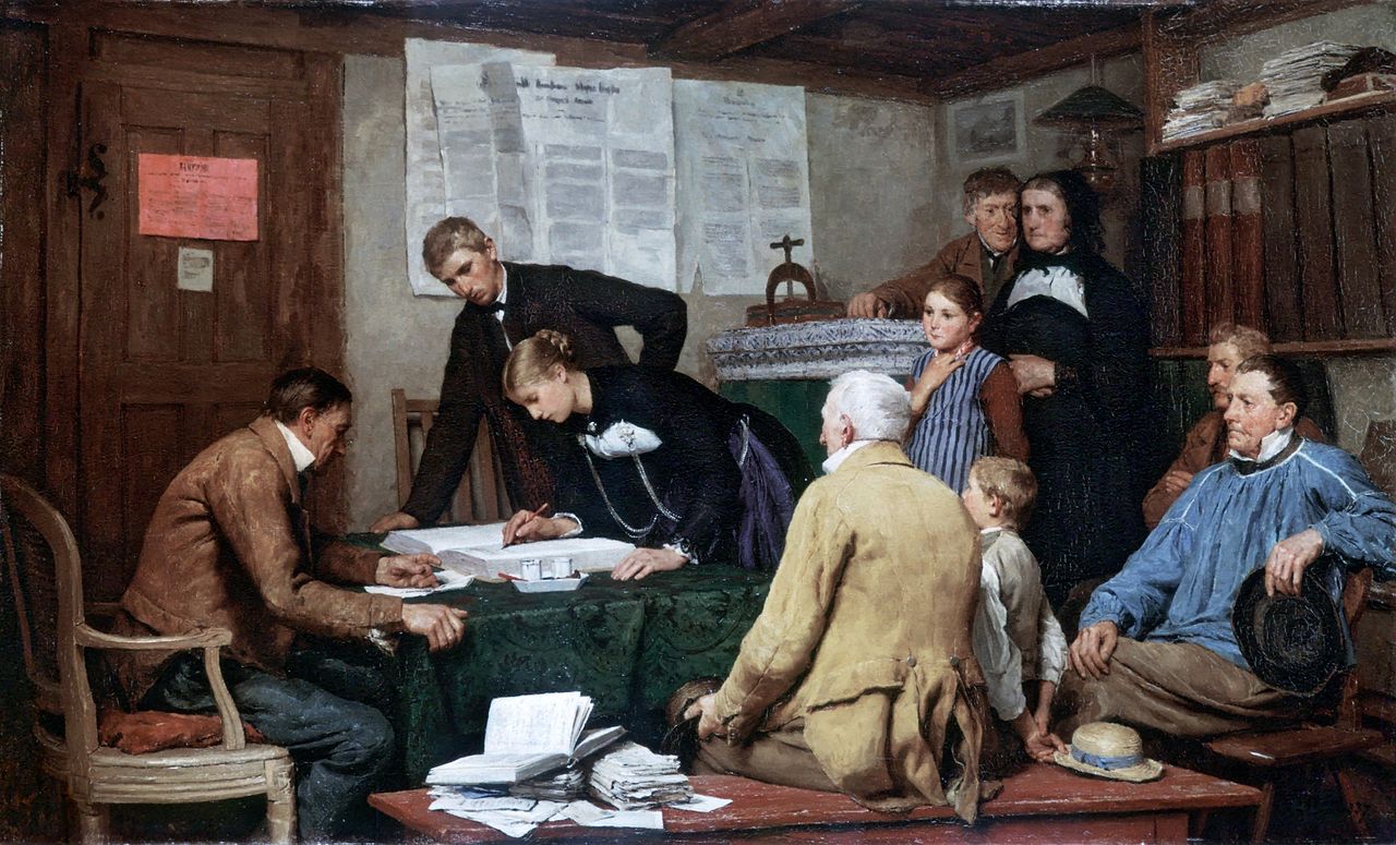 Civil wedding, by Albrecht Anker, 1887
